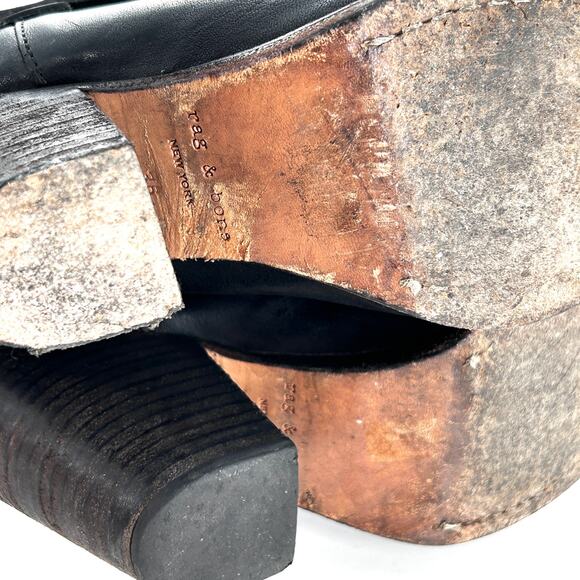 Rag & Bone Harrow Ankle Booties 6 36 Black Leather Boot Western Boho Moto Buckle - Picture 8 of 9